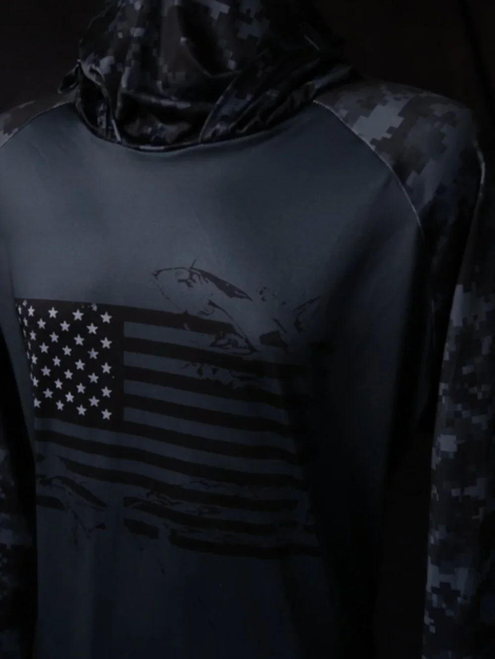 USA Performance Fishing Black Aqua Camo LS Gator Neck Hoodie Windshirt (L) OMG!